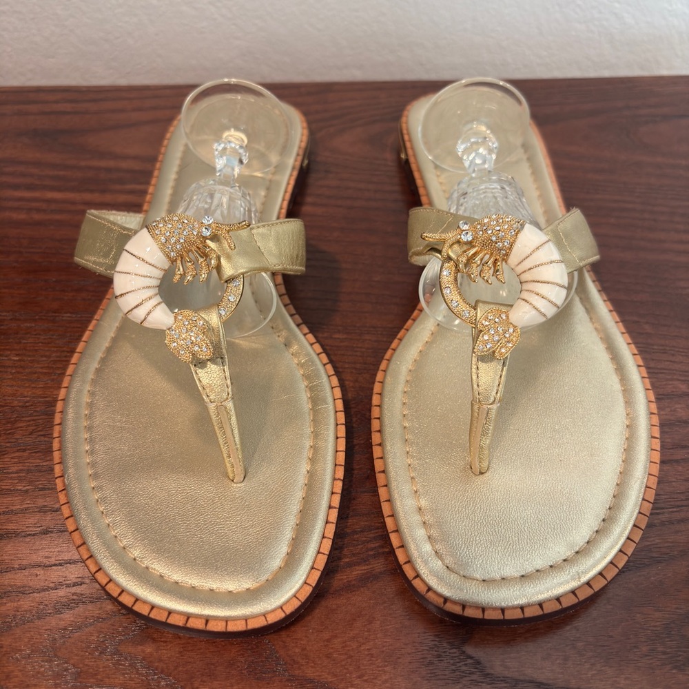 Lilly Pulitzer Gold Sandals with Cream Shrimp Accent